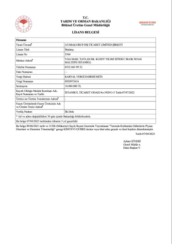 Bitkisel Gübre Lisansı Belgesi