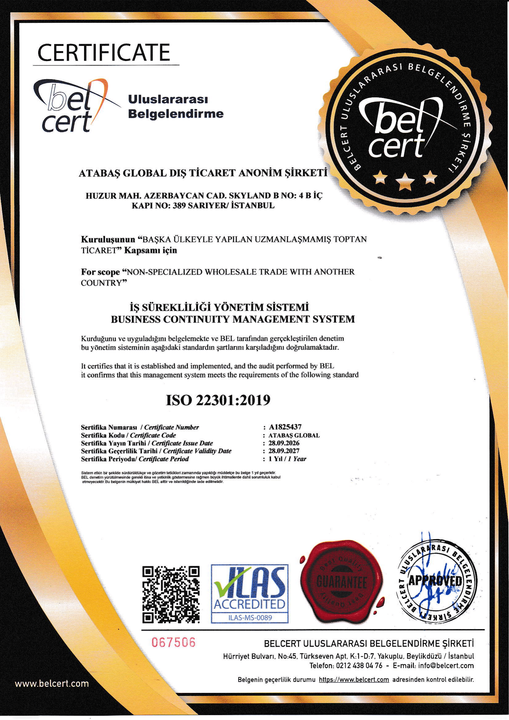 BUSINESS CONTINUITY MANAGEMENT SYSTEM CERTIFICATE