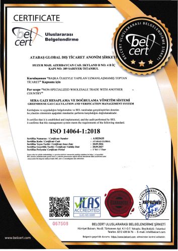 GREENHOUSE GAS CALCULATION AND VERIFICATION MANAGEMENT SYSTEM CERTIFICATE